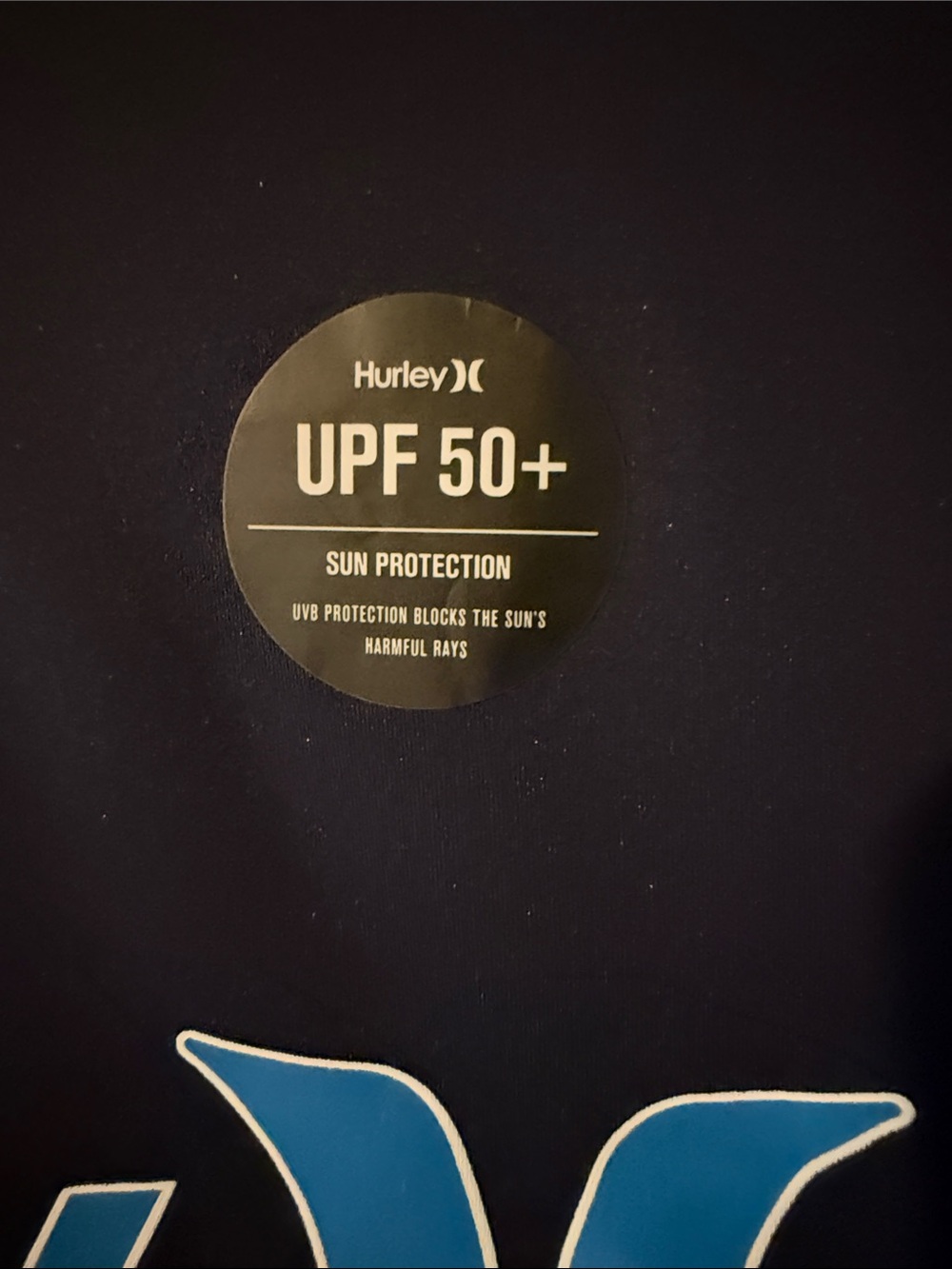 Hurley Navy Short Sleeve Logo Shirt with Bright Blue Graphic spf 50 - Picture 3 of 7